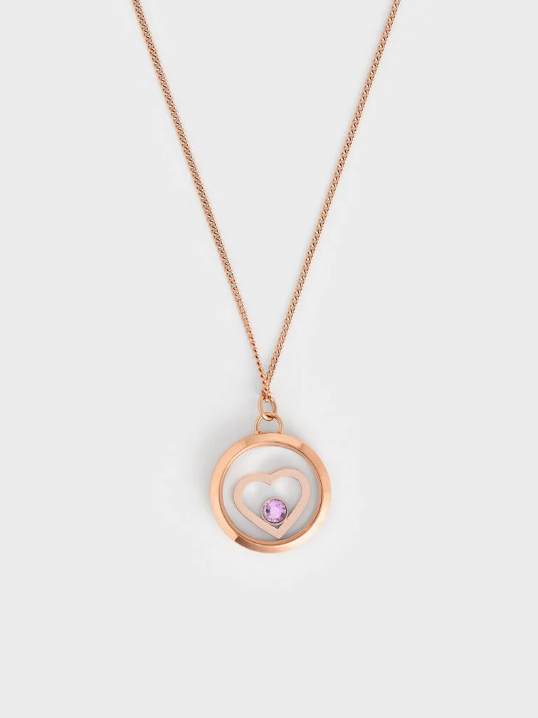Malorie Crystal Heart Necklace - Rose Gold