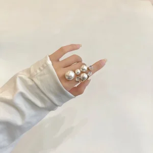Diamond Inlaid Multi Pearl Ring Irregular Open Ring Popular Unique Cool Style Index Finger for Woman