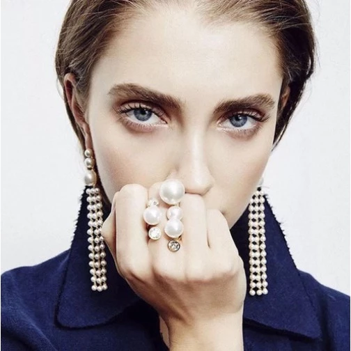 Diamond Inlaid Multi Pearl Ring Irregular Open Ring Popular Unique Cool Style Index Finger for Woman - Image 3