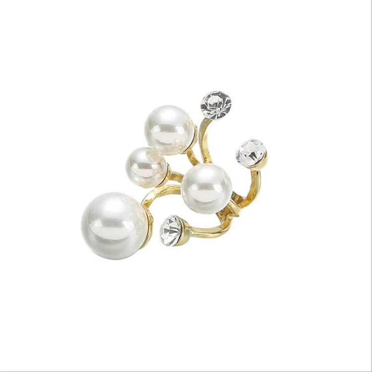 Diamond Inlaid Multi Pearl Ring Irregular Open Ring Popular Unique Cool Style Index Finger for Woman - Image 2